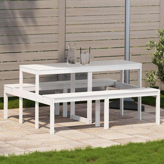 Solid Pine Wood Picnic Table in White - 160x134x75 cm