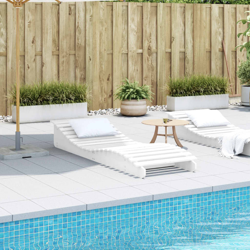 White Solid Wood Pine Sun Lounger 205x60x31.5 cm