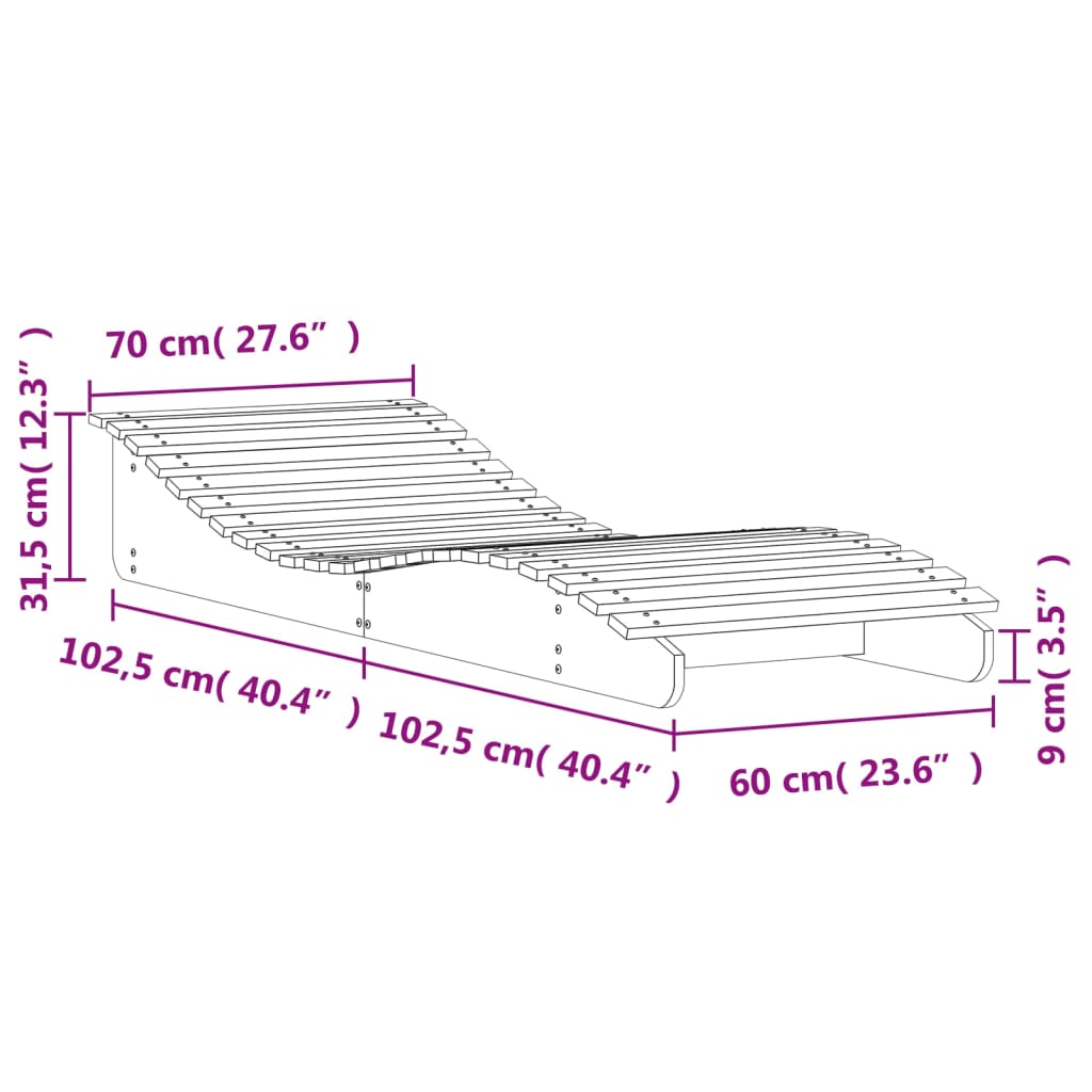 Solid Wood Pine Sun Lounger, 205x70x31.5 cm, White Finish