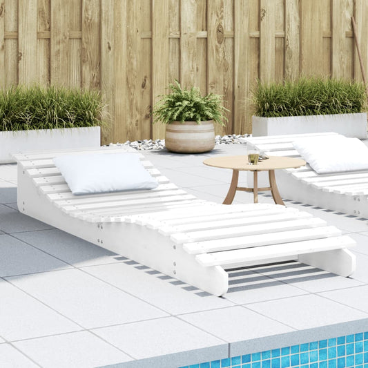Solid Wood Pine Sun Lounger, 205x70x31.5 cm, White Finish