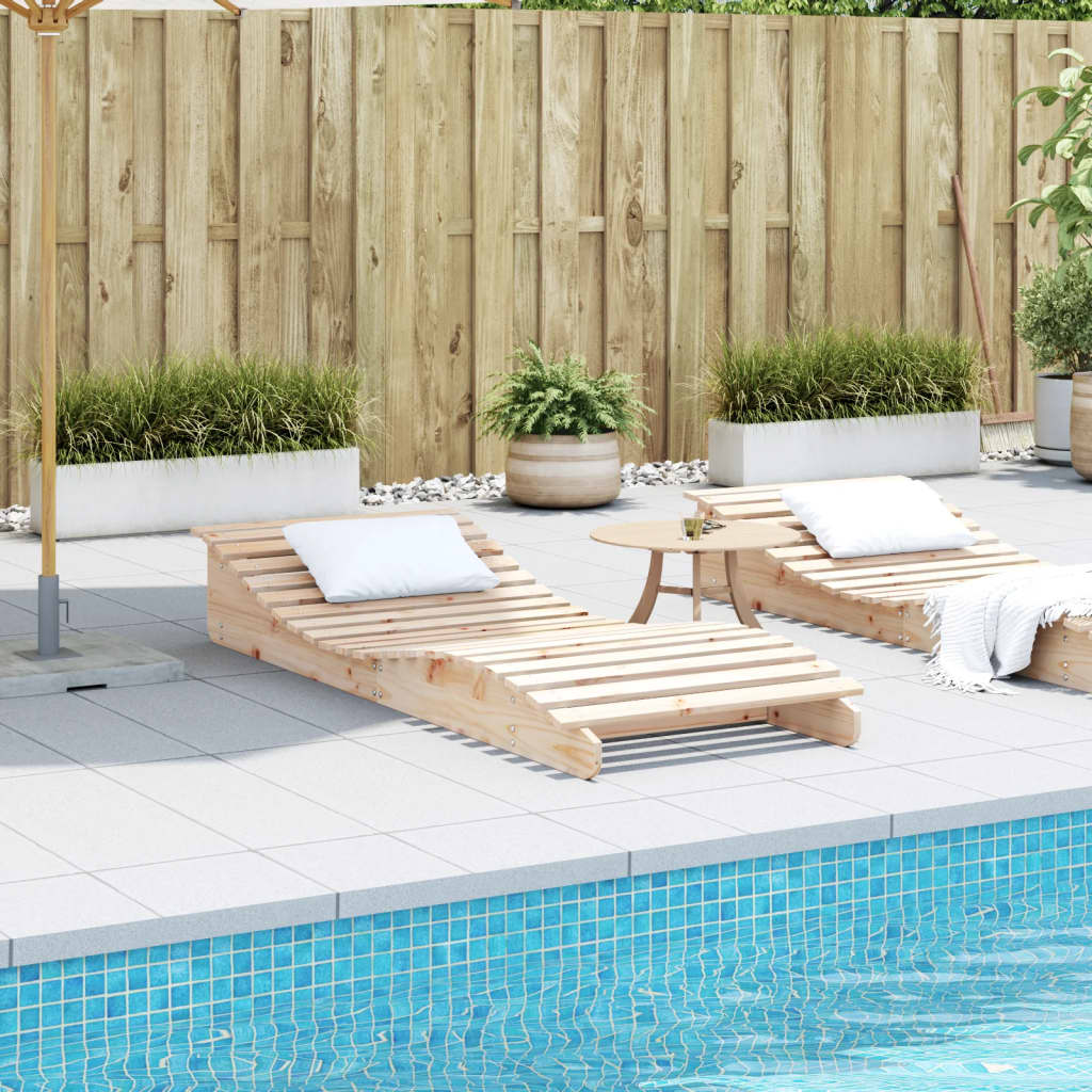 Solid Pine Wood Sun Lounger - 205x80x31.5 cm Relaxation Chair