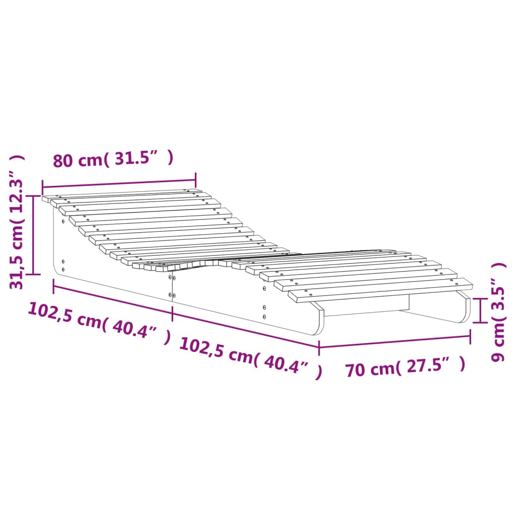 Solid Pine Wood Sun Lounger - 205x80x31.5 cm Relaxation Chair