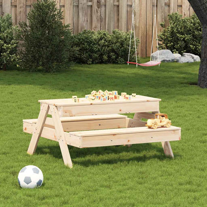 Solid Pine Wood Kids Picnic Table with Sandpit - Natural Finish