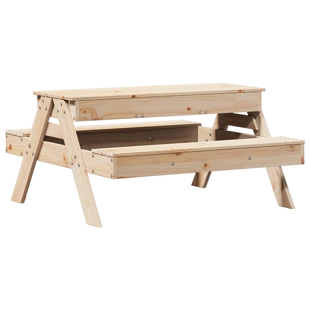 Solid Pine Wood Kids Picnic Table with Sandpit - Natural Finish