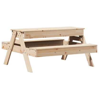 Solid Pine Wood Kids Picnic Table with Sandpit - Natural Finish