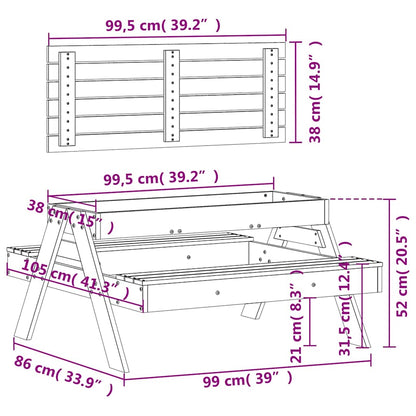 Solid Pine Wood Kids Picnic Table with Sandpit - Natural Finish