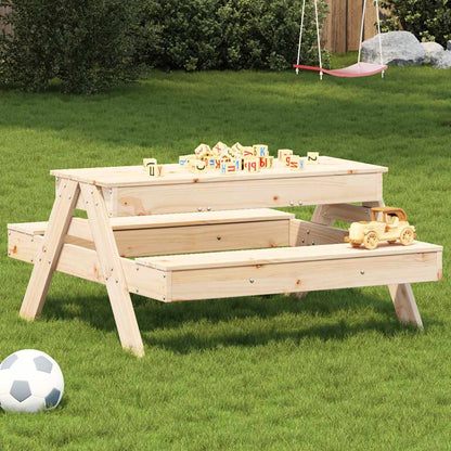 Solid Pine Wood Kids Picnic Table with Sandpit - Natural Finish