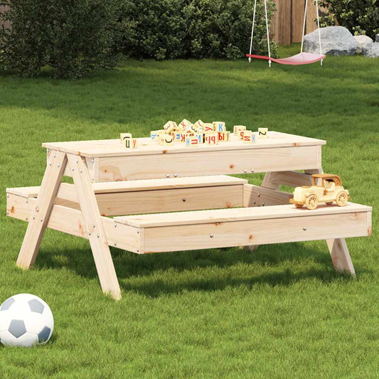 Solid Pine Wood Kids Picnic Table with Sandpit - Natural Finish