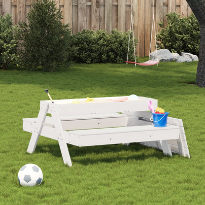 Kids' White Pine Wood Picnic Table with Sandpit - Solid & Durable