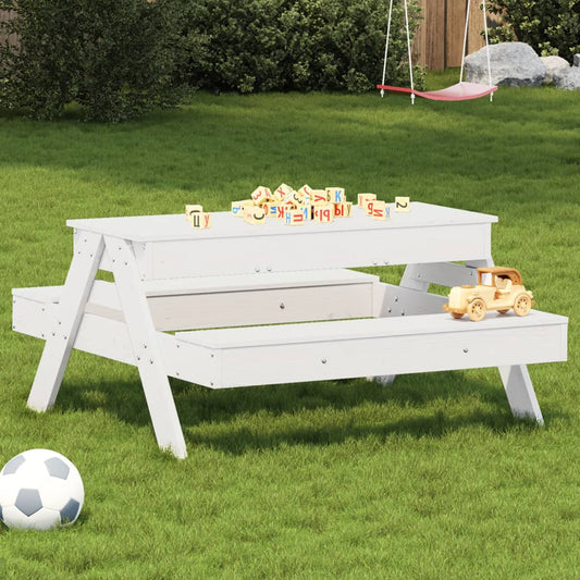 Kids' White Pine Wood Picnic Table with Sandpit - Solid & Durable
