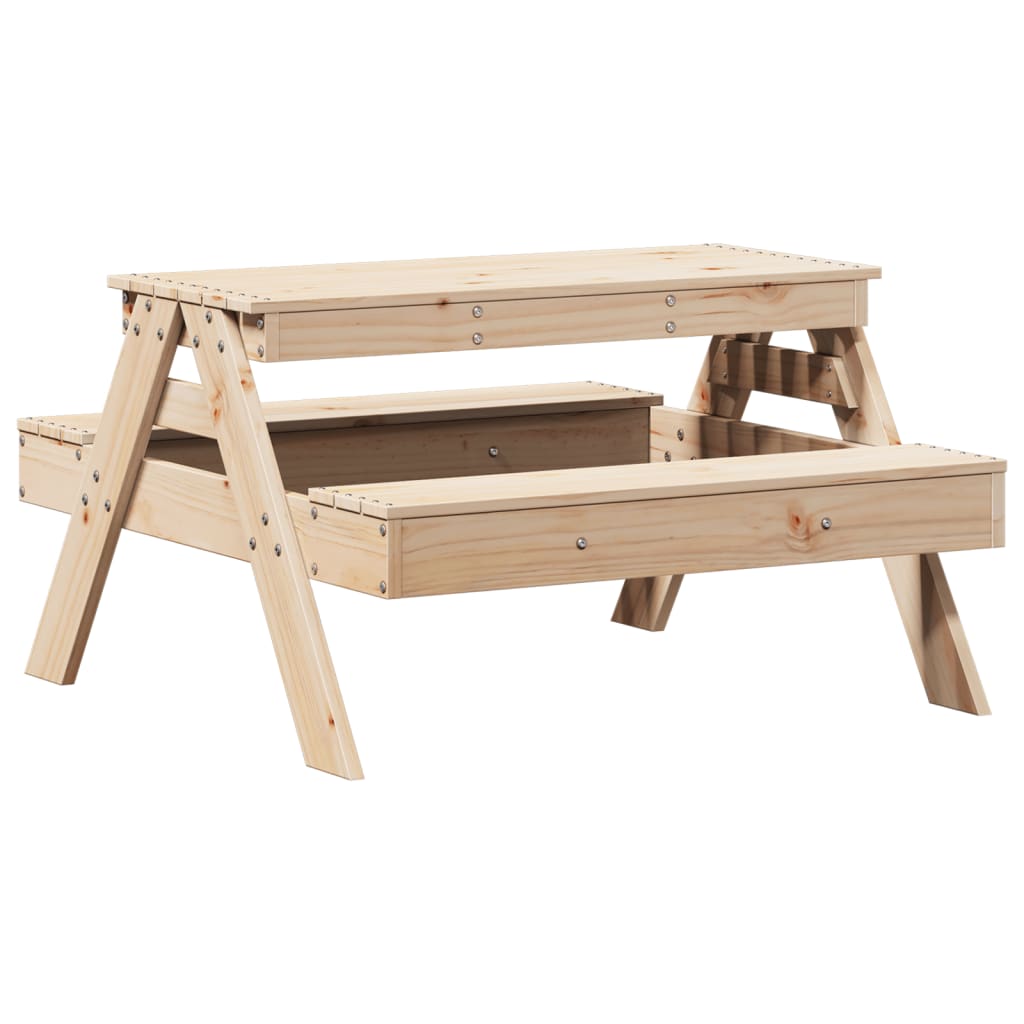 Solid Pine Wood Kids' Picnic Table - 88x97x52 cm, Natural Finish