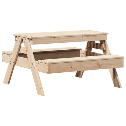 Solid Pine Wood Kids' Picnic Table - 88x97x52 cm, Natural Finish