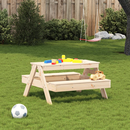 Solid Pine Wood Kids' Picnic Table - 88x97x52 cm, Natural Finish