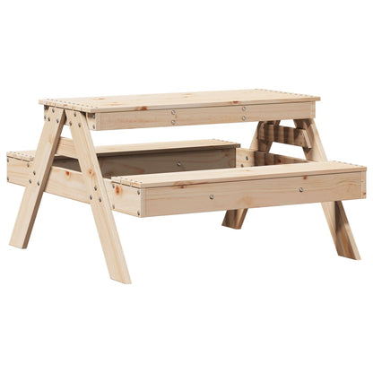 Solid Pine Wood Kids' Picnic Table - 88x97x52 cm, Natural Finish