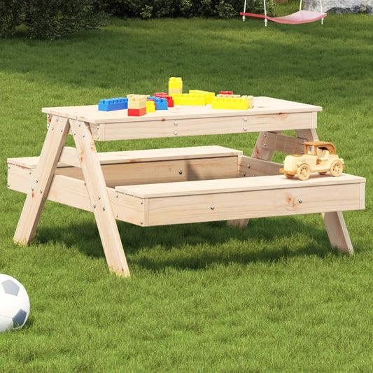 Solid Pine Wood Kids' Picnic Table - 88x97x52 cm, Natural Finish