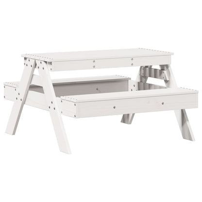 Kids' White Picnic Table - Solid Pine Wood - 88x97x52 cm