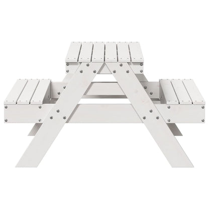 Kids' White Picnic Table - Solid Pine Wood - 88x97x52 cm