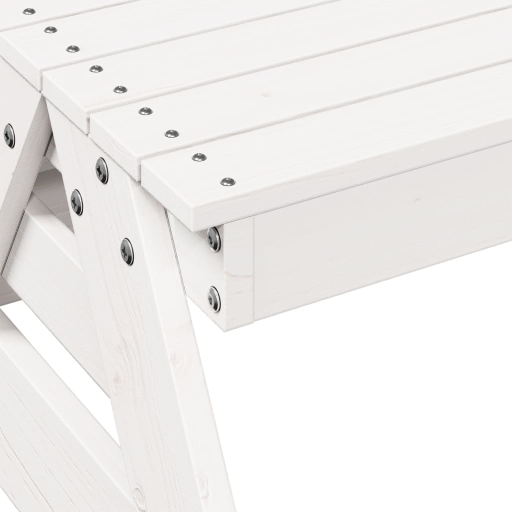 Kids' White Picnic Table - Solid Pine Wood - 88x97x52 cm