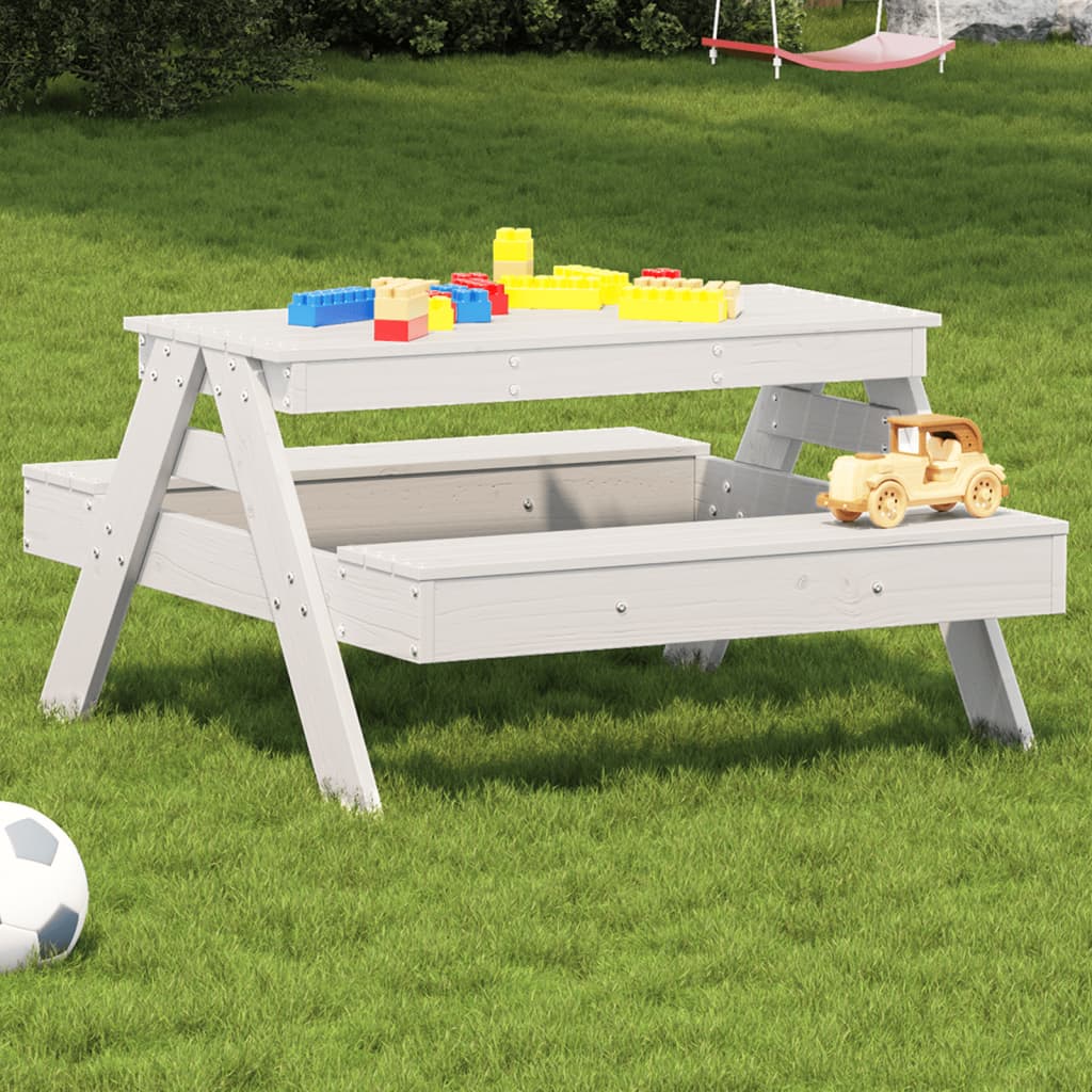 Kids' White Picnic Table - Solid Pine Wood - 88x97x52 cm