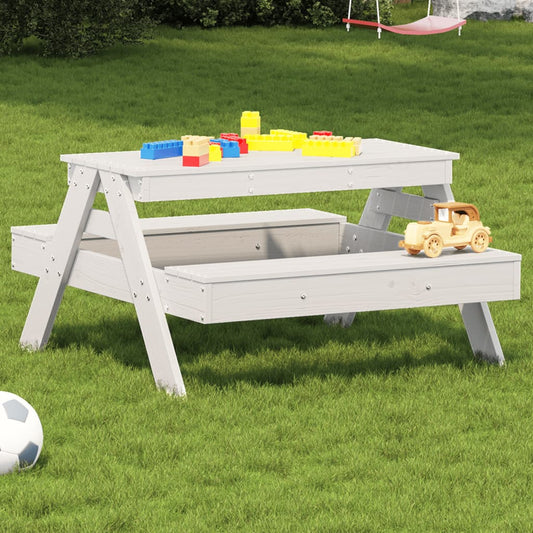 Kids' White Picnic Table - Solid Pine Wood - 88x97x52 cm