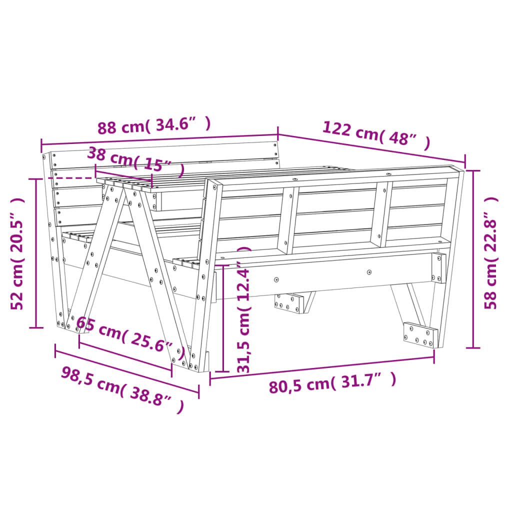 Kids' White Pine Wood Picnic Table - 88x122x58 cm