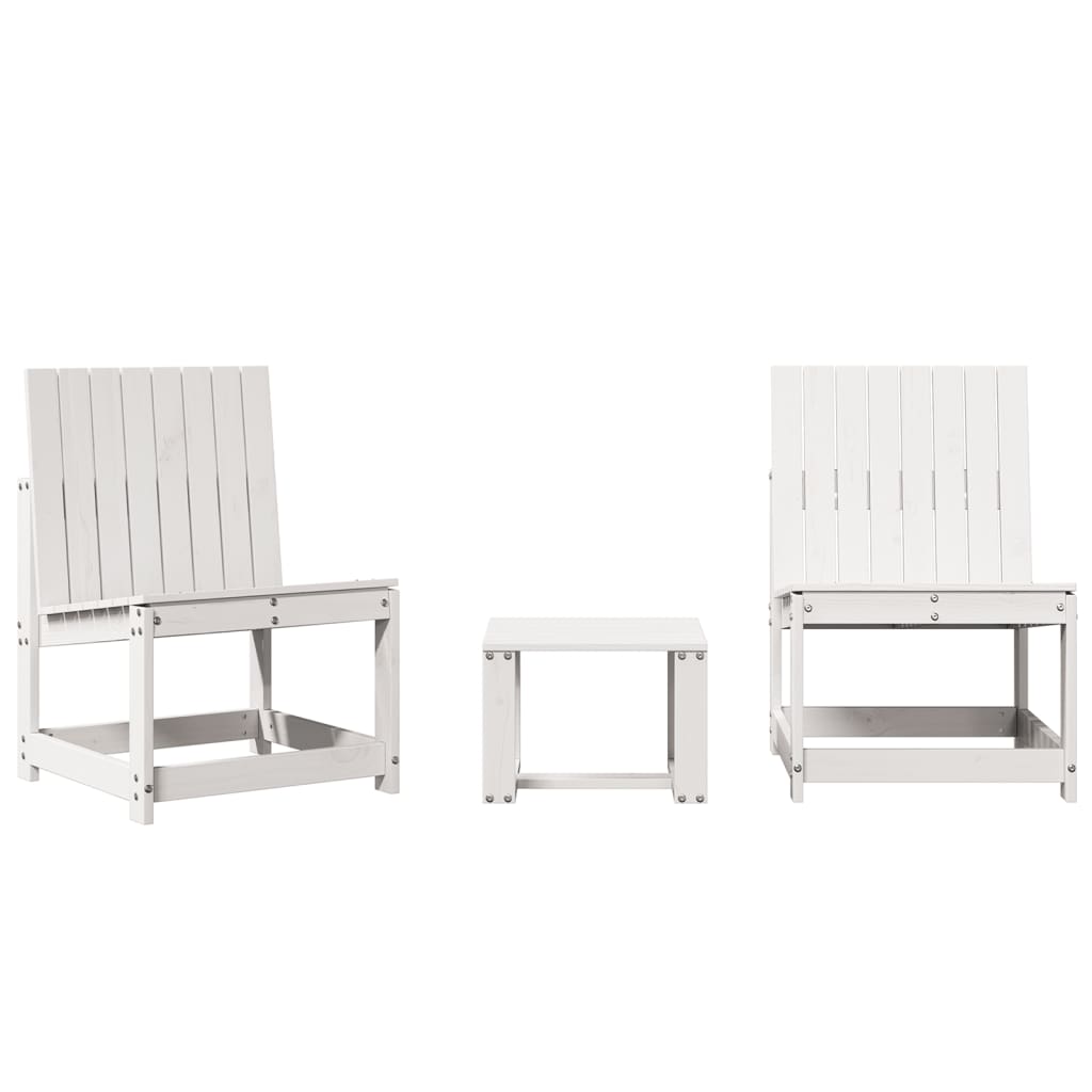 Elegant 3-Piece Garden Lounge Set - White Solid Pine Wood