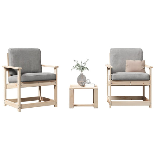 Solid Pine 3-Piece Garden Lounge Set - Stylish Outdoor Comfort