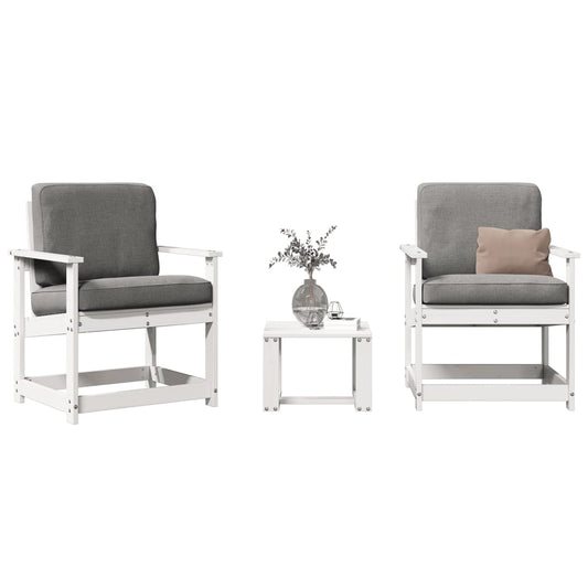White Solid Pine Wood 3 Piece Garden Lounge Set - Stylish & Durable