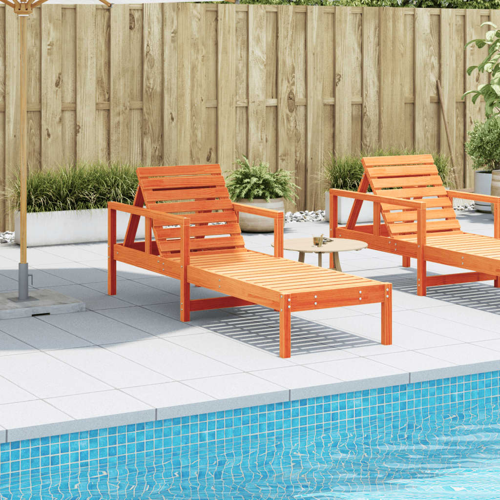 Solid Pine Sun Lounger, Wax Brown - 199.5x62x55 cm Outdoor Relaxation