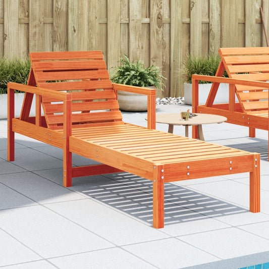 Solid Pine Sun Lounger, Wax Brown - 199.5x62x55 cm Outdoor Relaxation