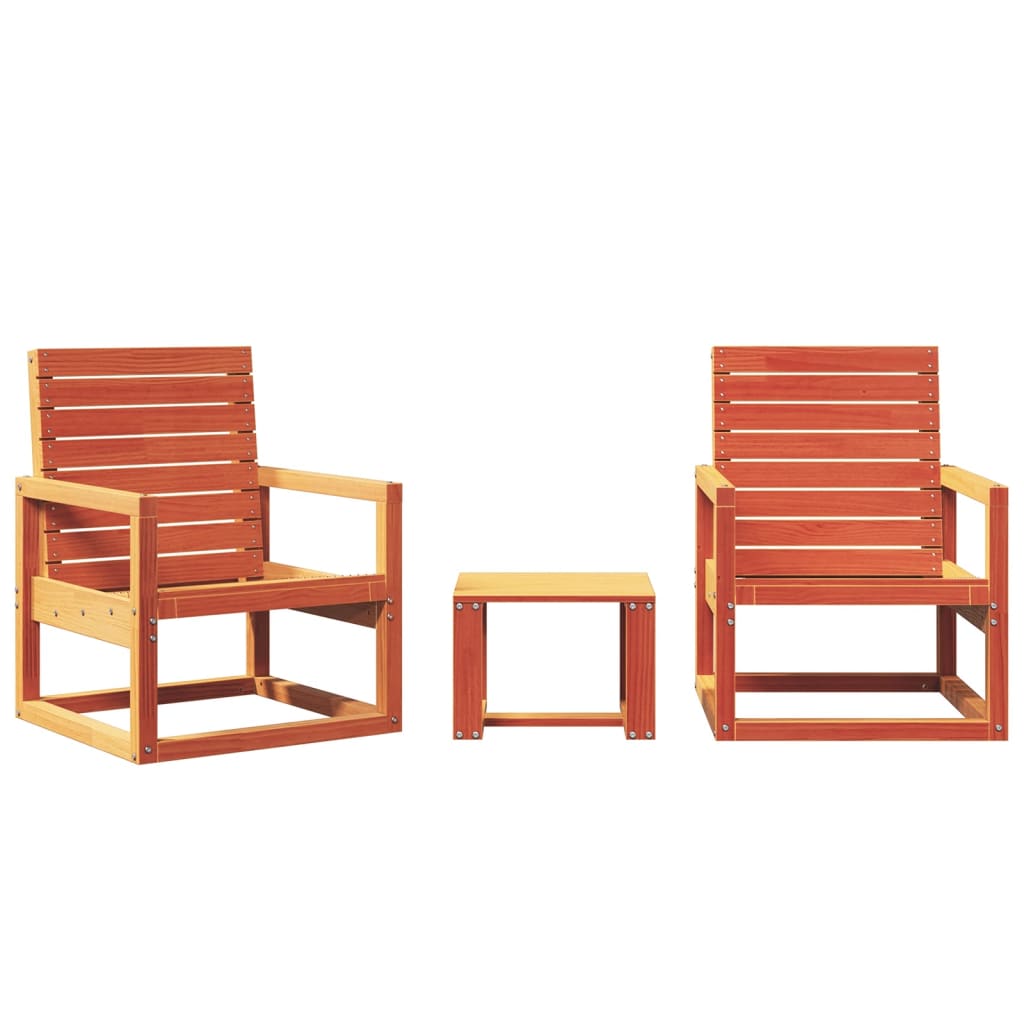 3-Piece Garden Lounge Set, Solid Pine Wood, Wax Brown Finish