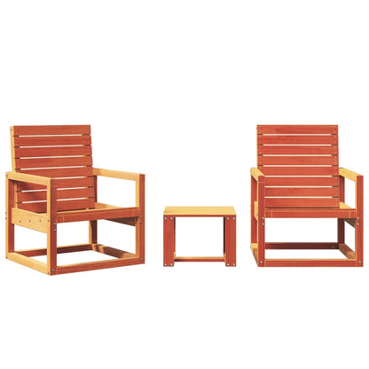 3-Piece Garden Lounge Set, Solid Pine Wood, Wax Brown Finish