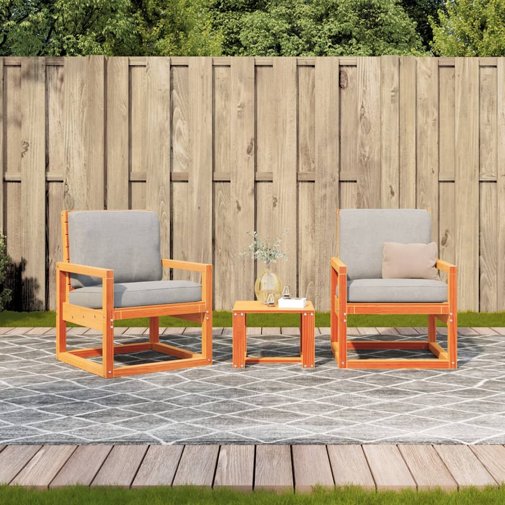 3-Piece Garden Lounge Set, Solid Pine Wood, Wax Brown Finish