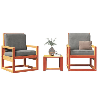 3-Piece Garden Lounge Set, Solid Pine Wood, Wax Brown Finish