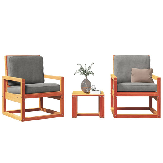 3-Piece Garden Lounge Set, Solid Pine Wood, Wax Brown Finish