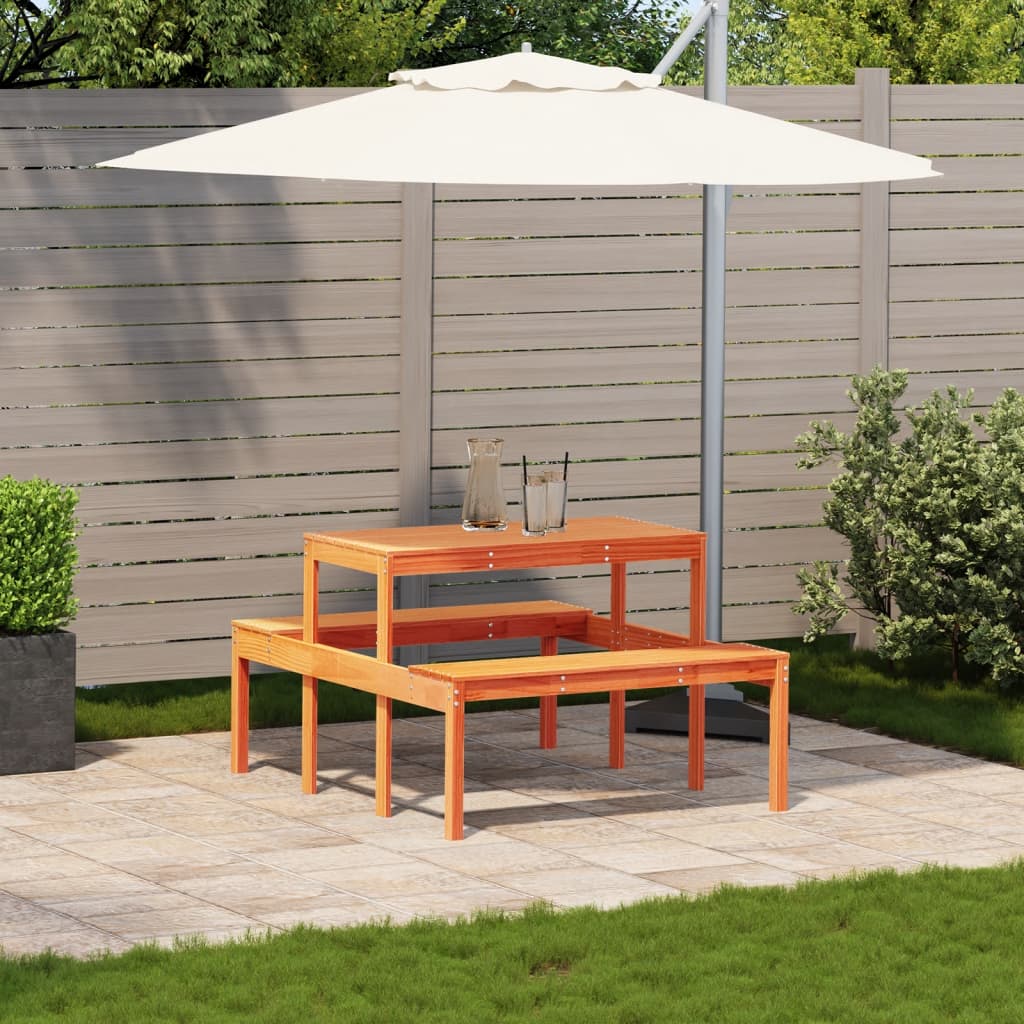 Solid Wood Pine Picnic Table - Wax Brown, 110x134x75 cm