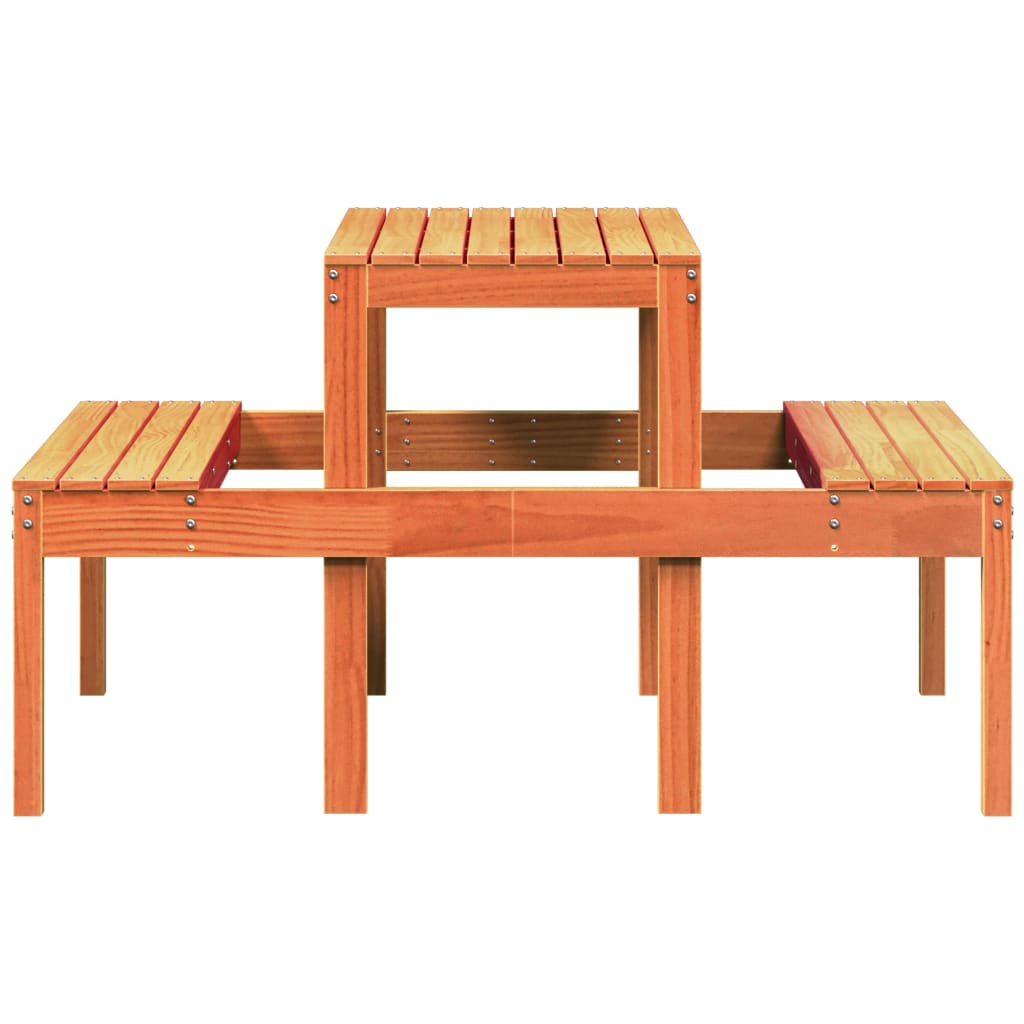 Solid Wood Pine Picnic Table - Wax Brown, 110x134x75 cm