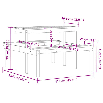 Solid Wood Pine Picnic Table - Wax Brown, 110x134x75 cm