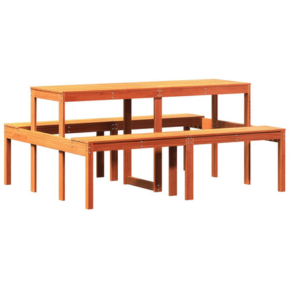 Solid Wood Pine Picnic Table Wax Brown 160x134x75 cm