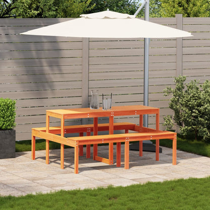 Solid Wood Pine Picnic Table Wax Brown 160x134x75 cm