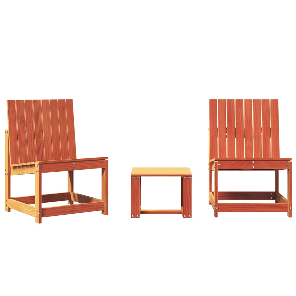 3-Piece Wax Brown Pine Garden Lounge Set - Solid Wood Design