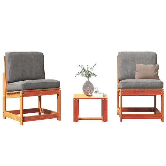 3-Piece Wax Brown Pine Garden Lounge Set - Solid Wood Design