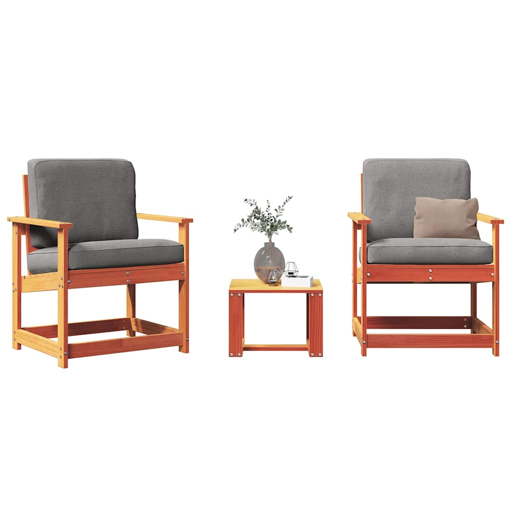 3-Piece Wax Brown Solid Pine Wood Garden Lounge Set