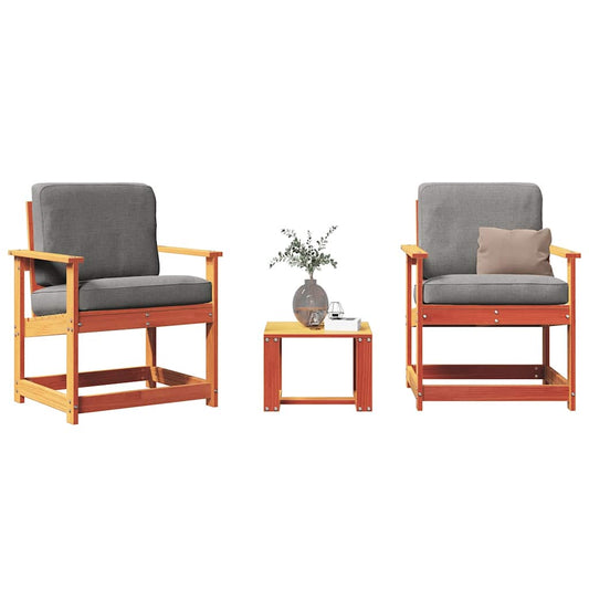 3-Piece Wax Brown Solid Pine Wood Garden Lounge Set