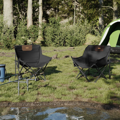Set of 2 Black Foldable Camping Chairs with Pockets - Durable & Lightweight