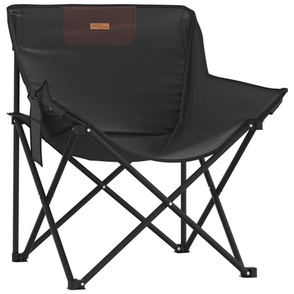Set of 2 Black Foldable Camping Chairs with Pockets - Durable & Lightweight
