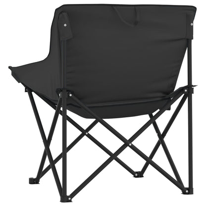 Set of 2 Black Foldable Camping Chairs with Pockets - Durable & Lightweight