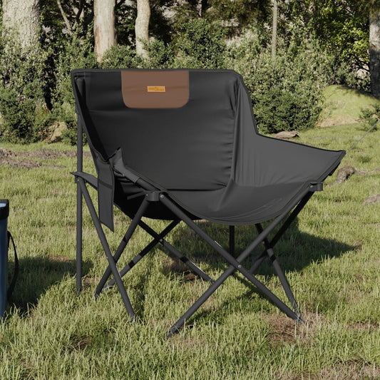 Set of 2 Black Foldable Camping Chairs with Pockets - Durable & Lightweight