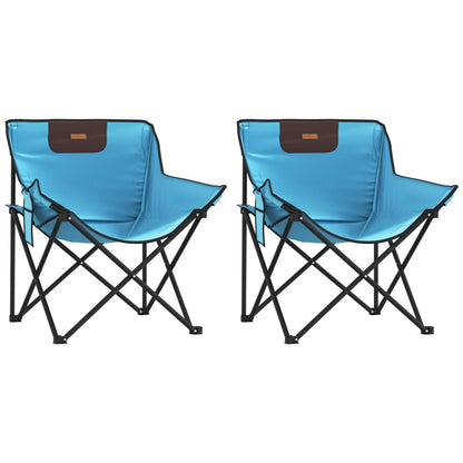 Bright Blue Foldable Camping Chairs Set (2 pcs) with Pocket
