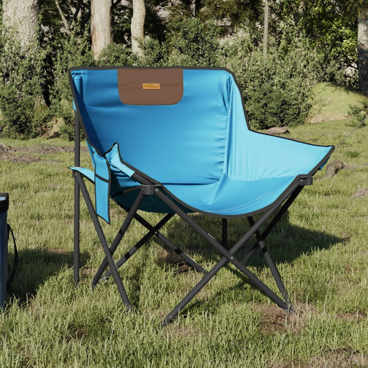 Bright Blue Foldable Camping Chairs Set (2 pcs) with Pocket